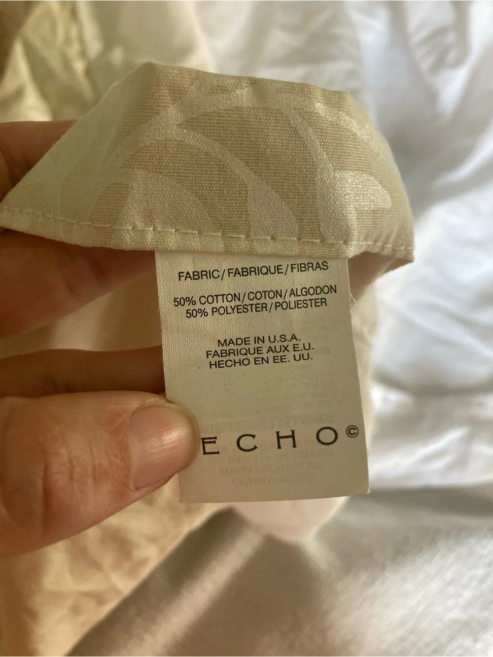 Echo Botanical Bedskirt Full Size - White and Beige Leaf Pattern